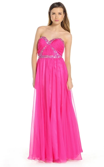 A-Line Ruched Sleeveless Sweetheart Floor-Length Prom Dress With Beading And Pleats