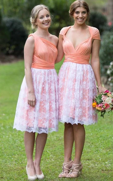 Knee-Length Cap Sleeve Ruched Strapped Chiffon Bridesmaid Dress