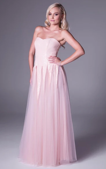A-Line Sleeveless Strapless Floor-Length Tulle Prom Dress