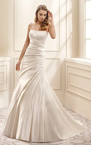 Side Draped Fit Flare Wedding Gown