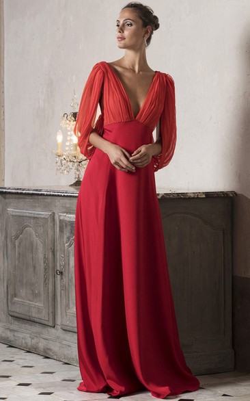 Modest Plunging Neckline A Line Satin Sleeveless Floor-length Open Back Prom Dress with Ruching
