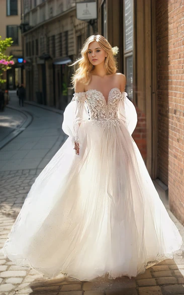 A-Line Sexy Country Lace Floor-length Wedding Dress with Illusion Long Sleeve