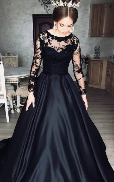 Modern Ball Gown Satin Brush Train Long Sleeve Prom Dress with Ruching