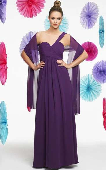 Ruched Sleeveless Sweetheart Chiffon Bridesmaid Dress With Cape