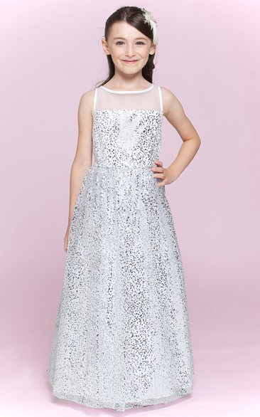 Flower Girl Jewel Neck A-line Sequin Long Dress