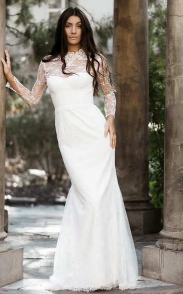 259.90] 3/4 Lace Sleeves Fitted Mermaid Long Wedding Dress Corset Back  #OPH1310 $260.9 - GemGrace.com