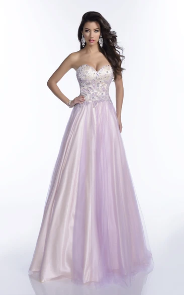 Beautiful Sweetheart A-Line Tulle Prom Dress With Open Back And Jeweled Bodice