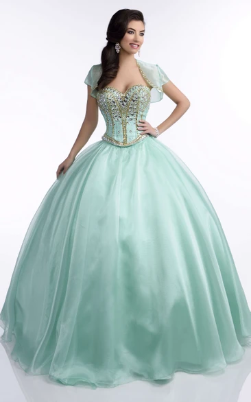 Chiffon Ball Gown With Sequined Corset And Sweetheart Neckline