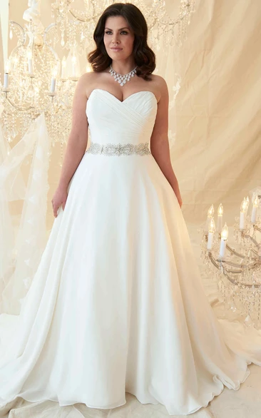 Plunging Neckline A-Line Chiffon Romantic Wedding Dress With Open Back And  Appliques