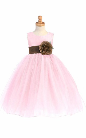 Tea-Length Tiered Tulle Flower Girl Dress