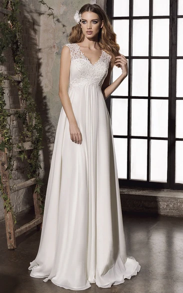 Sheath Empire Lace Appliqued Elegant Bridal Gown With Keyhole And Corset Back