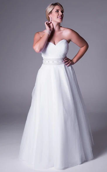 Jeweled Sweetheart Tulle Plus Size Wedding Dress With Criss Cross