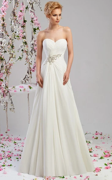 A-Line Sweetheart Chiffon Wedding Dress With Criss Cross And Lace Up
