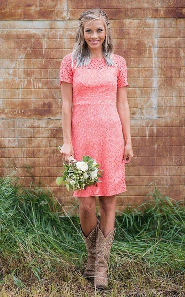 Casual Lace Short-sleeve Short Bridesmaid Dress