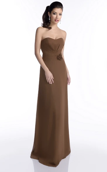 Long A-Line Chiffon Strapless Bridesmaid Dress With Floral Detailing