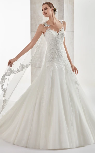 Sweetheart A-line Wedding Dress with Floral Straps and Lace Appliques