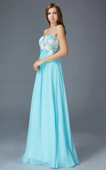 A-Line Maxi Sweetheart Sleeveless Empire Chiffon Backless Dress With Appliques