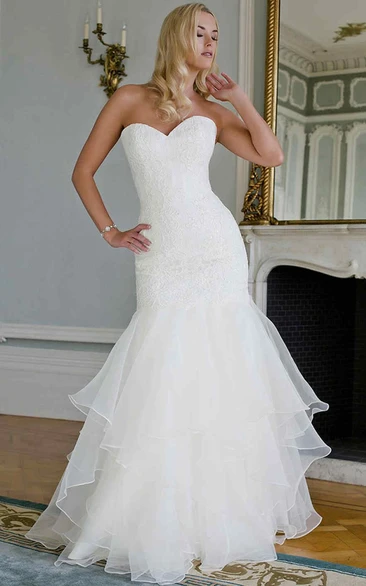 Trumpet Sweetheart Maxi Lace&Organza Wedding Dress With Draping