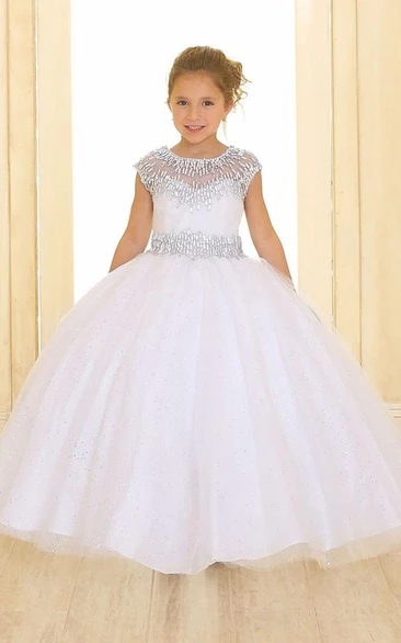 Maxi Illusion Tiered Pleated Tulle&Organza Flower Girl Dress With Sash
