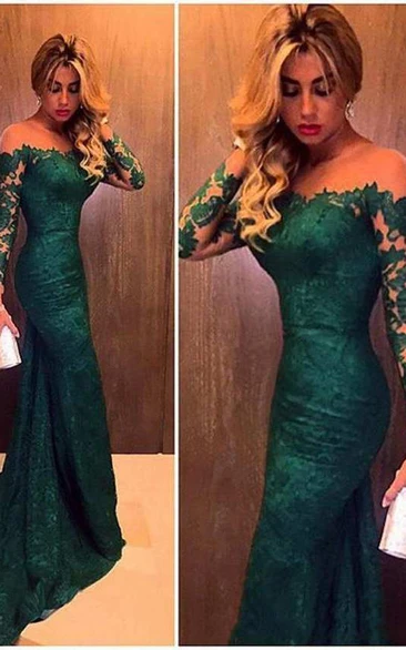 Off The Shoulder Long Lace Sleeve Mermaid Dress