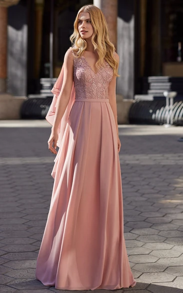 Modern V-neck Satin and Lace Evening Dress A-Line