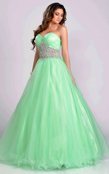 Tulle Sweetheart A-Line Prom Dress Featuring Crystal Detailed Waist