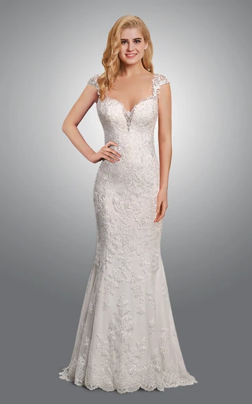 Exquisite Cap Sleeve Lace Long Wedding Dress
