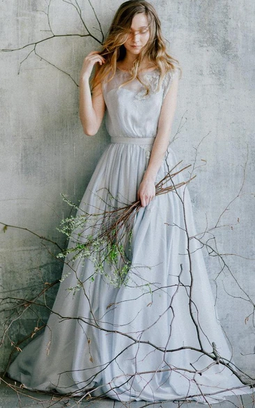 Chiffon&Lace Dress With Flower