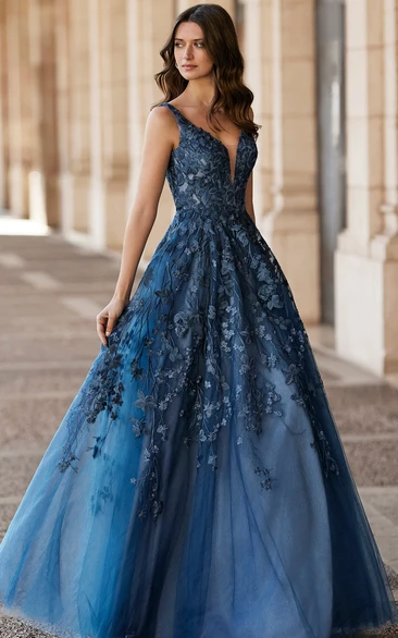Ethereal Plunging Neckline Tulle Prom Dress A-Line