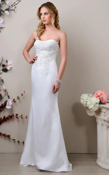 Satin Sweetheart Trumpet Wedding Dress With Lace-Appliqued Bodice And Tulle Overlay