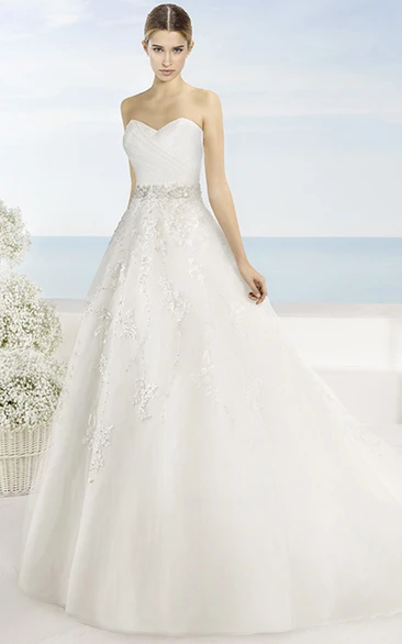 Ball Gown Maxi Sweetheart Jeweled Tulle Wedding Dress With Criss Cross And Appliques