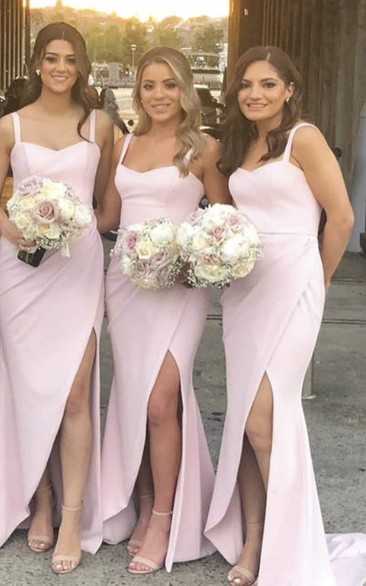 Trumpt Simple Sweetheart Bridesmaid Dress With Straps And Front Split And Ruching
