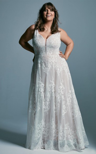 Ethereal Plus Size A Line Lace Bridal Gown with Ruching