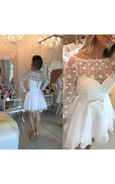 Beautiful White Lace Homecoming Dress Short Long Sleeve Cocktail Dress