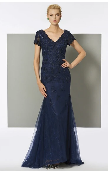 V Neck Backless Navy Blue Chiffon Long Prom Dresses with High Slit, Op –  Eip Collection
