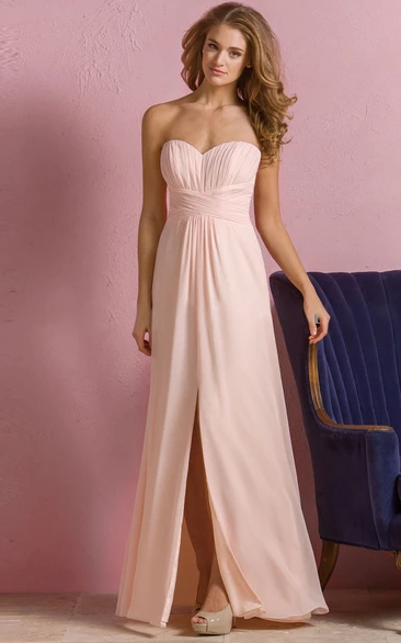 Sweetheart A-Line Empire Gown With Front Slit And Pleats