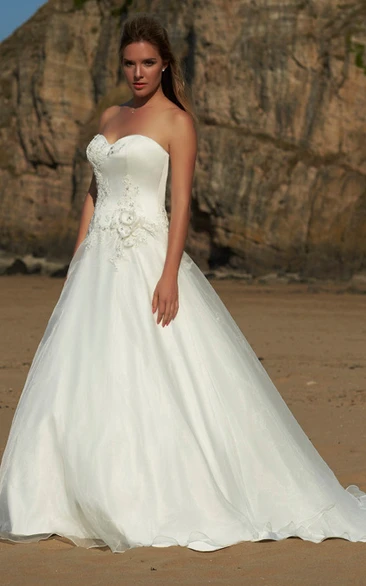 A-Line Sweetheart Sleeveless Floral Tulle Wedding Dress