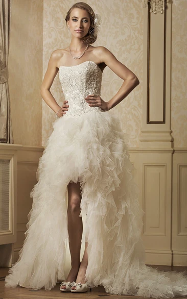 Strapless high best sale low wedding dress