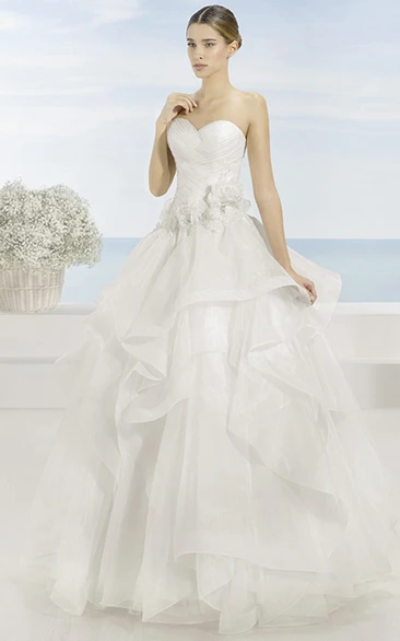 Sweetheart Long Draped Criss-Cross Organza Wedding Dress With Court Train And V Back