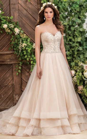 Layered tulle ball outlet gown with beaded bodice