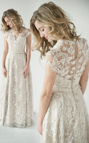 Vintage Modest Short Sleeves Boho Lace Wedding Dress Rustic Country A-Line Sweetheart Bridal Gown with Appliques