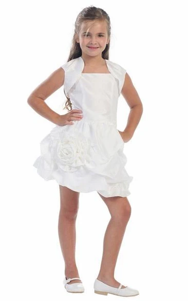 Short Floral Bolero Floral Lace&Taffeta Flower Girl Dress With Pick Up