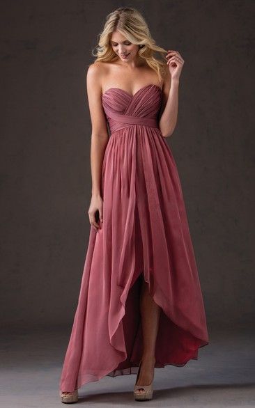Sweetheart A-Line High-Low Gown With Crisscrossed Ruches
