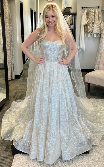Beautiful A-Line Sweetheart Sequins Court Train Wedding Dress