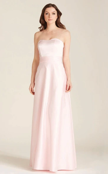 Floor-Length Strapless Satin Bridesmaid Dress With Lace-Up