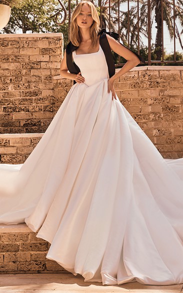 Charming Ball Gown Satin Square Neck Wedding Dress with Ruching