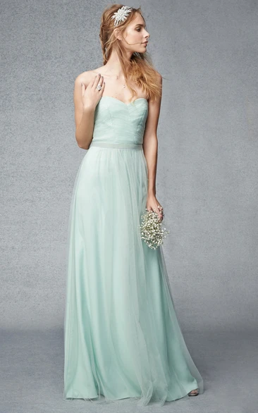 Ruched Sleeveless Sweetheart Tulle Bridesmaid Dress