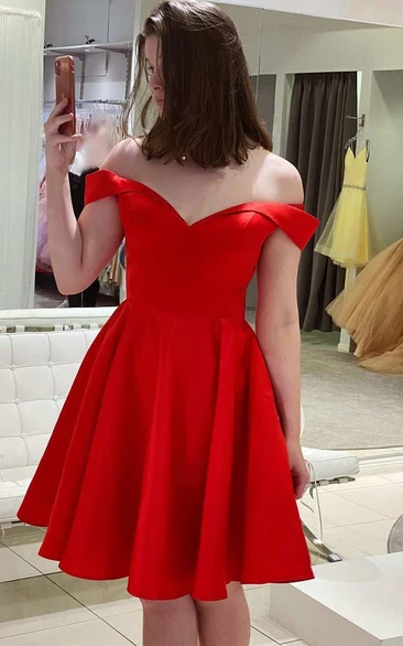 Satin Romantic A Line Off-the-shoulder Homecoming Dress With Corset Back