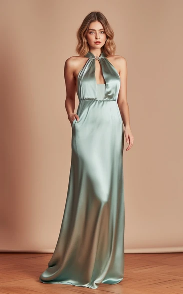 Satin Sheath Bridesmaid Dress Off-the-shoulder 2023 Floor-length Sleeveless Simple