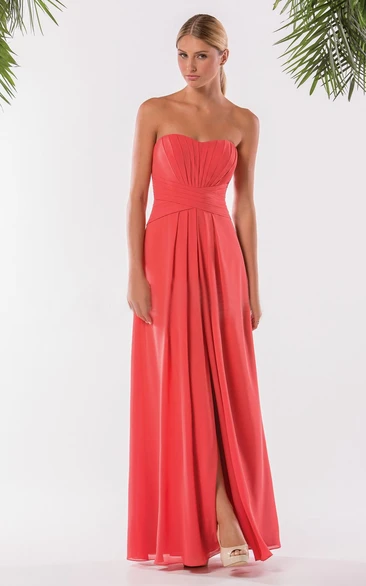 Strapless A-Line Gown With Front Slit And Keyhole Back